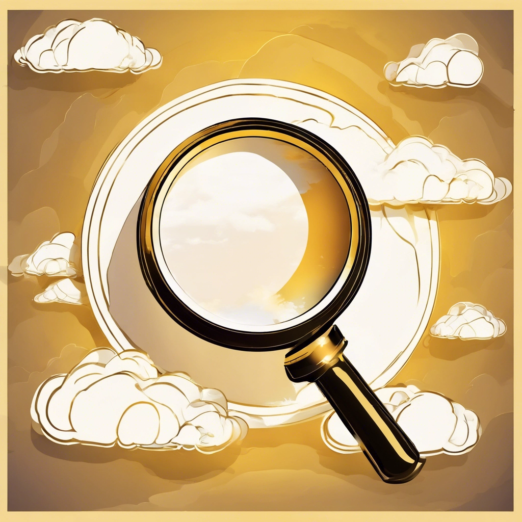 digital art of magnifying glass in sky with clouds