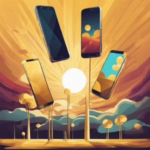 digital art of mobile phones in the sky